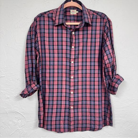 Faherty Blue Pink Plaid Button Down Shirt Mens M Long Sleeve Casual Classic - Picture 1 of 8